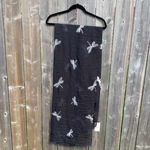 Black scarf with embroidered dragonflies